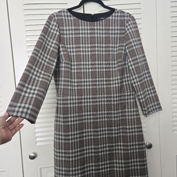 THEORY Kamillina Checked Wool-blend Mini Dress Size 12 - Picture 3 of 9